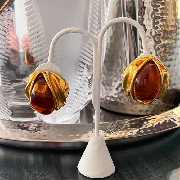 80s Vintage Serge Breton Amber Murano Glass Earrings - Picture 2 of 9
